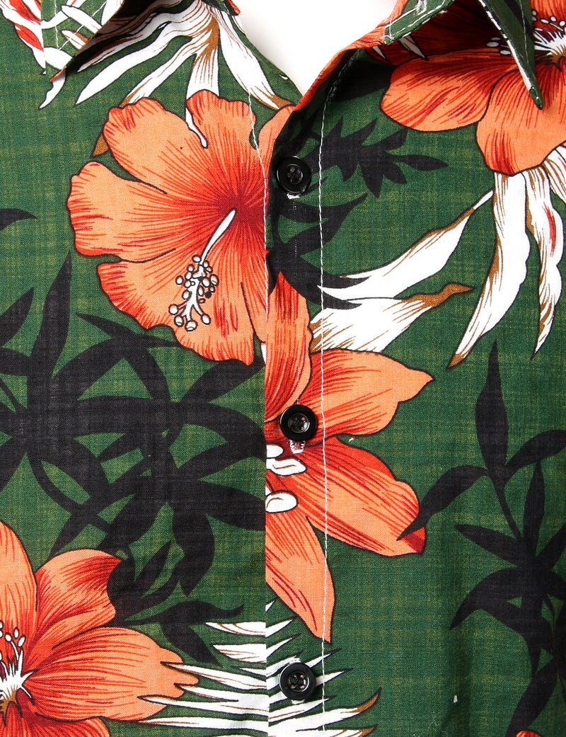 JOGAL Men's Flower Casual Button Down Short Sleeve Hawaiian Shirt Large Green - Image 4